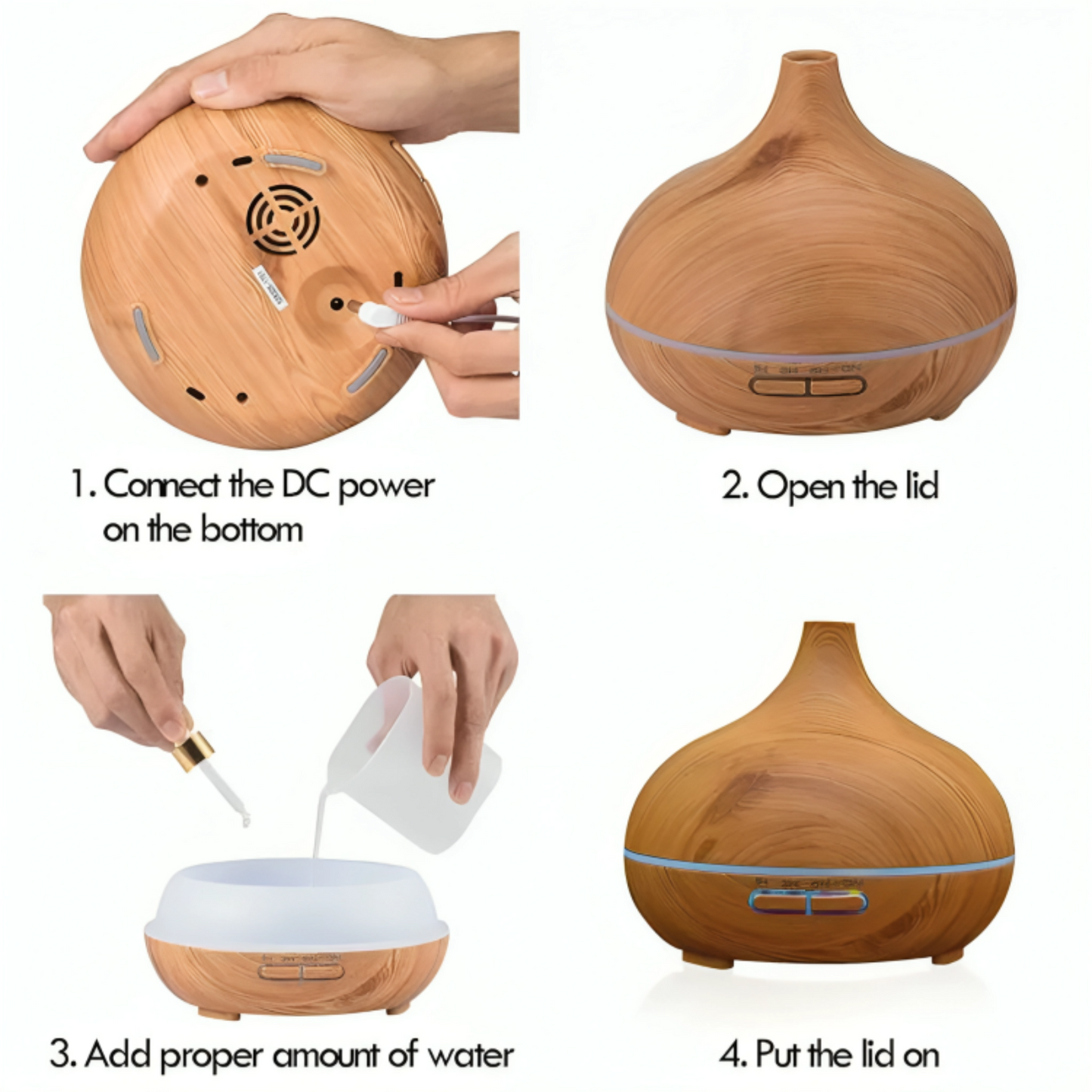 Difusor de Aceite Esencial de Madera con Luz LED